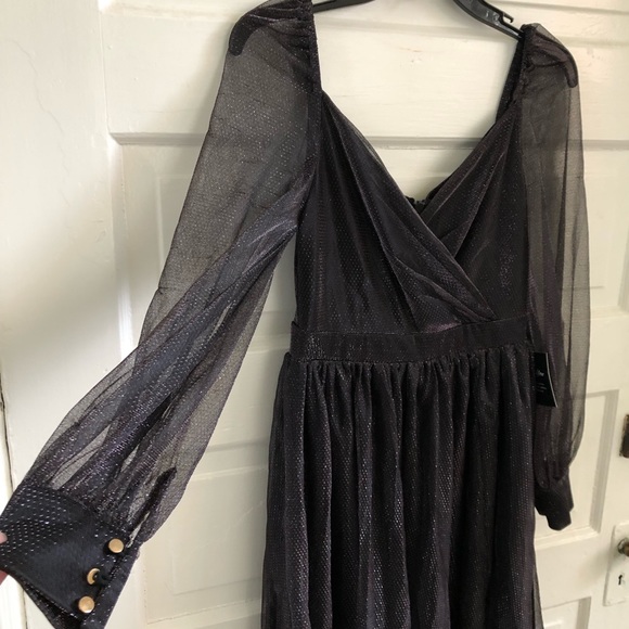 READ NWD Baltic Born Octavia Shimmer Dress Maxi Ballgown Glitter Wedding Black S - Picture 2 of 9